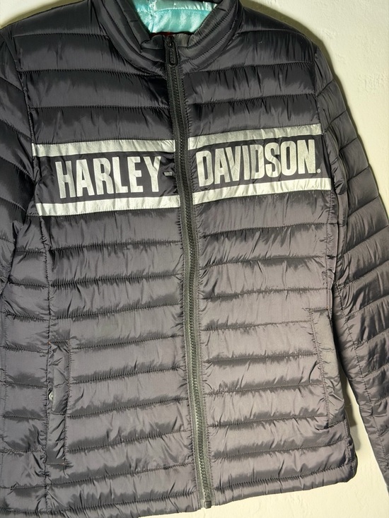 Harley-Davidson Black Puffer Jacket with White Logo Stripe XS - Picture 4 of 16